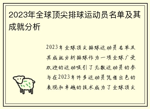 2023年全球顶尖排球运动员名单及其成就分析